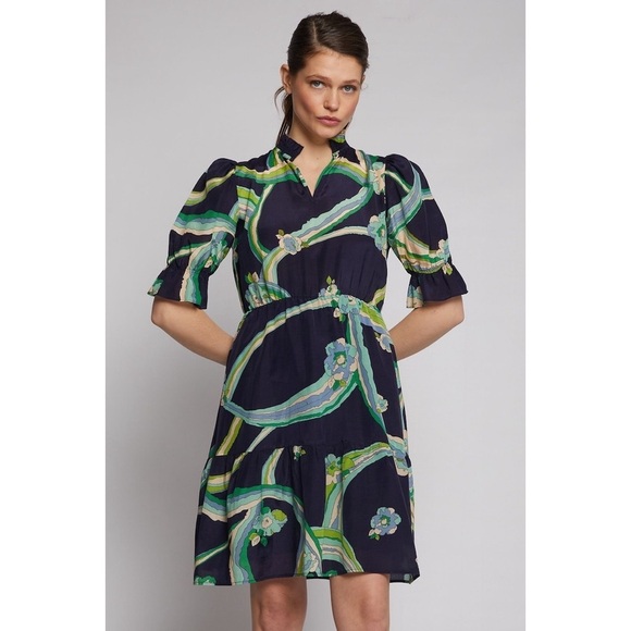 VILAGALLO 30145 NAVY BRISVANE PRINT VESTIDO CHERRYL DRESS Sz 8 - Picture 15 of 15